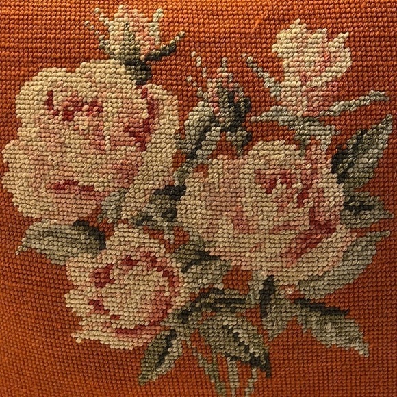 Vintage Handmade Victorian Style Needle Point Pillow with Roses - Picture 2 of 7